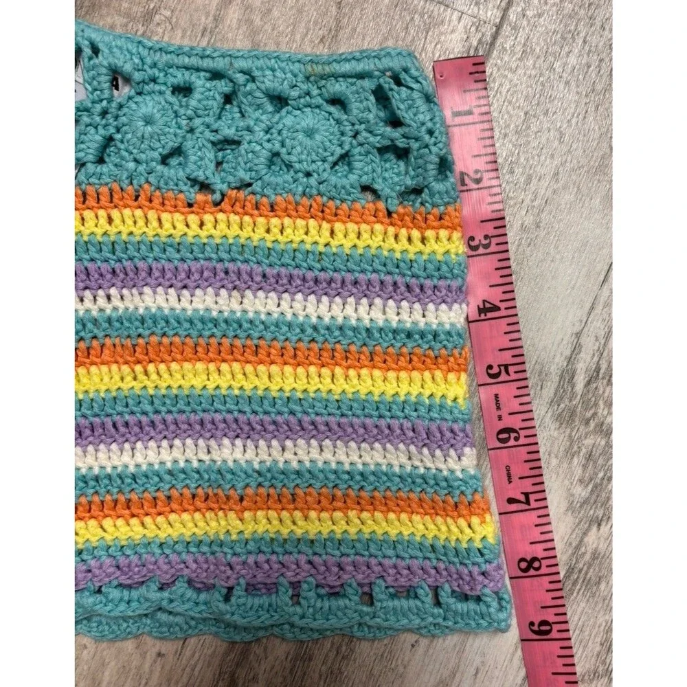 Coastal Boho Crochet Stripe Shorts Festival Beach Cover Up Small Beachy Colorful